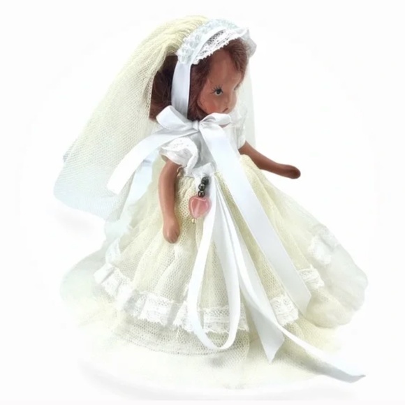 Nancy Ann Storybook Doll 5.5 in 2 joints Bride in white gown pink 🩷 1930s 1940s - Picture 2 of 6